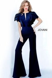 Jovani 00762 Black Ruffle Sleeve Pants Jumpsuit at Jovani