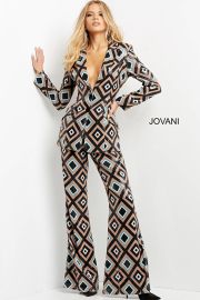 Jovani 07921 Print Long Sleeve Contemporary Suit at Jovani