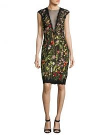 Jovani Cap-Sleeve Floral Open-Back Cocktail Dress  Multicolor at Neiman Marcus