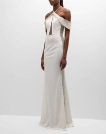 Jovani Cutout Open Back Bead Rhinestone Gown at Neiman Marcus