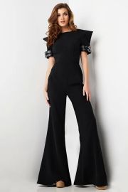 Jovani Dress 36692 Black pointy shoulders jumpsuit 36692 at Jovani