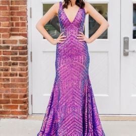 Jovani Dresses Jovani 59762 Low V Neck Sequin Sheath Dress Purple Poshmark at Poshmark