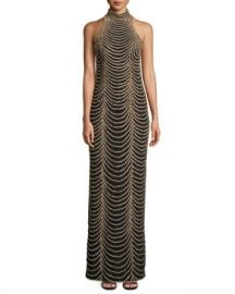 Jovani Halter-Neck Long Layered Chain Dress at Neiman Marcus