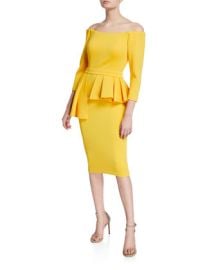 Jovani Off-the-Shoulder 34-Sleeve Peplum Cocktail Dress at Neiman Marcus