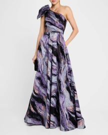 Jovani One-Shoulder Metallic Jacquard Gown at Neiman Marcus