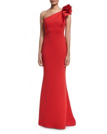 Jovani One-Shoulder Ruffle-Trim Mermaid Gown at Neiman Marcus