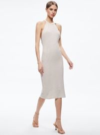 Jovi Pointelle Cord Back Halter Dress In Sand Alice And Olivia at Alice and Olivia