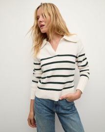 Jovie Striped V Neck Sweater in Ivory amp Green at Veronica Beard