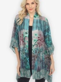 Joy Bloom Border in Blue Kimono Jacket CITRON CLOTHING at Citron