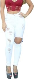 Jubaton Ripped Female Jeans High Waist Casual Pencil Pants Fashionable Sexy Comfortable at Women39s Jeans store at Amazon