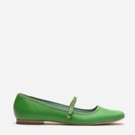 Jude Mary Jane Leather Flat Green  at Frances Valentine