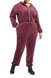 Juicy Couture Long Sleeve Hooded Jumpsuit in Wine  at Nordstrom