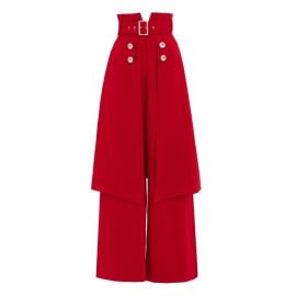 Julia Allert Wide Leg Trousers With Skirt Overlay Red at Wolf & Badger