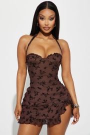 Julia Flocked Mini Dress - Chocolate Fashion Nova at Fashion Nova