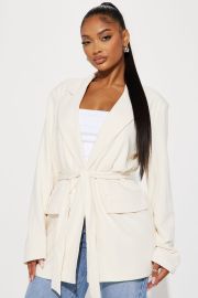 Julianne Tie Waist Blazer - Cream Fashion Nova Jackets Coats Fashion Nova at Fashion Nova