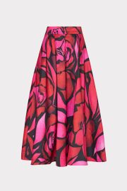 Juliet Dream Rose Taffeta Midi Skirt in Dream Rose Pink MILLY at Milly