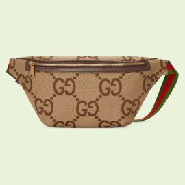 Jumbo GG belt bag in camel and ebony GG canvas US at Gucci