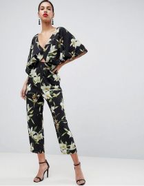 Jumpsuit with Kimono Sleeve in Lily Print at Asos