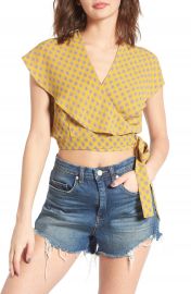 June   Hudson Cape Sleeve Wrap Crop Top at Nordstrom