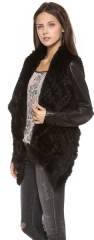 June Knit Fur Jacket with Leather Sleeves in Black at Shopbop