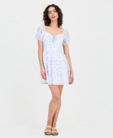 Juniors\' Sweetheart-Neck Puff-Sleeve Mini Dress at Macys
