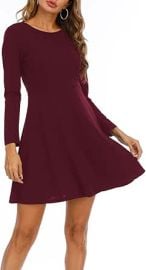 Jusfitsu Women's Long Sleeve Short Skater Casual A-line Dress Elegant Swing Dress Crewneck for Fall Winter Spring at Amazon