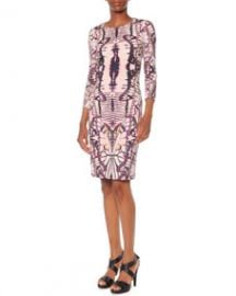 Just Cavalli 34-Sleeve Butterfly-Print Dress at Neiman Marcus