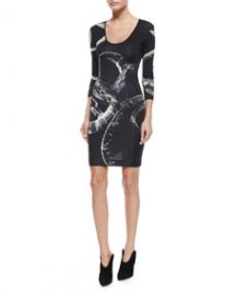 Just Cavalli 34-Sleeve Snake-Print Slim Dress at Neiman Marcus