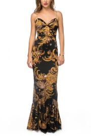 Just Cavalli Black and Gold Fleur Printed Mermaid  Dress  Poshare at Poshare