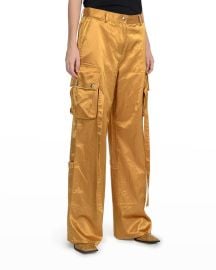 Just Cavalli Satin Wide-Leg Cargo Pants at Neiman Marcus