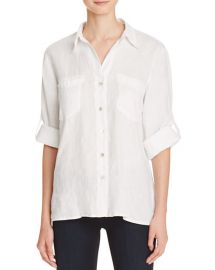 Just Living Roll Sleeve Linen Boyfriend Shirt in White at Bloomingdales