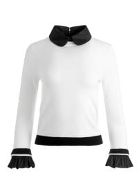 Justina Combination Sweater In Ecrublack Alice And Olivia at Alice + Olivia