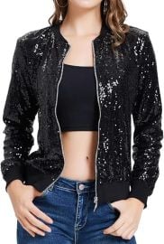 KANCY KOLE Womens Sequin Jacket with Pockets Casual Long Sleeve Front Zip Party Bomber Blazer S-2XL at Amazon