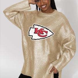 KANSAS CITY CHIEFS SHINE DOWN OVERSIZED METALLIC LOOSE KNIT SWEATER Gameday Couture - SOHO at Shop the Soho