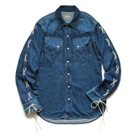 KAPITAL - 8oz DENIM LACE-UP WESTERN SHIRT MENS - INDIGO at at Mannahatta NYC