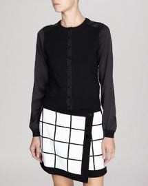 KAREN MILLEN Cardigan - Fine Gauge Knit Collection with Silk Sleeves at Bloomingdales