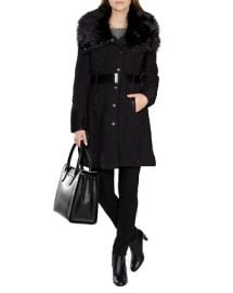 KAREN MILLEN Faux Fur Collar Quilted Coat at Bloomingdales