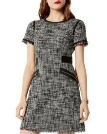 KAREN MILLEN Faux-Leather Trim Tweed Dress   Bloomingdale  39 s at Bloomingdales