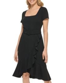 KARL LAGERFELD PARIS Belted Scuba Crepe Dress Bloomingdales at Bloomingdales