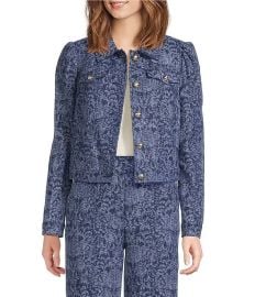 KARL LAGERFELD PARIS Coordinating Denim Damask Point Collar Long Sleeve Cropped Jacket Dillardx27s at Dillards