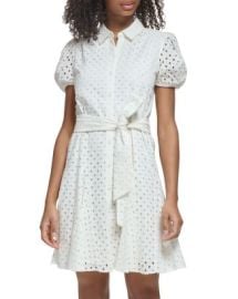 KARL LAGERFELD PARIS Cotton Eyelet Belted Shirt Dress Bloomingdales at Bloomingdales