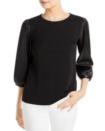 KARL LAGERFELD PARIS Faux Leather Sleeve Top   Bloomingdales at Bloomingdales