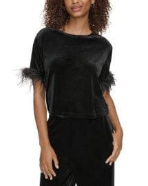 KARL LAGERFELD PARIS Feather Cuff Velvet Top Bloomingdales at Bloomingdales