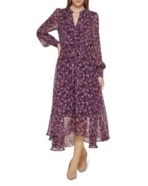 KARL LAGERFELD PARIS Floral Print Chiffon Midi Dress   Bloomingdales at Bloomingdales