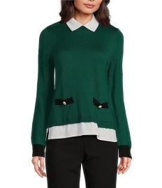 KARL LAGERFELD PARIS Merino Collared Shirt Pullover Sweater Colorblock Twofer Dillardx27s at Dillards