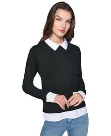 KARL LAGERFELD PARIS Petite Layered-Look Shirt-Collar Sweater - Macys at Macys