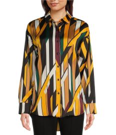 KARL LAGERFELD PARIS Road Map Woven Geometric Point Collar Long Sleeve Button Front Shirt Dillardx27s at Dillards