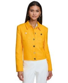 KARL LAGERFELD PARIS Womens Button-Front Textured Jacket - Macys at Macys