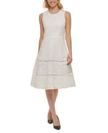 KARL LAGERFELD PARIS Womens Cotton Eyelet Lace A-Line Dress - Macys at Macys