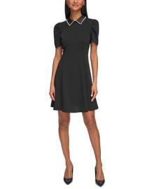 KARL LAGERFELD PARIS Womens Embellished-Collar Dress - Macys at Macys